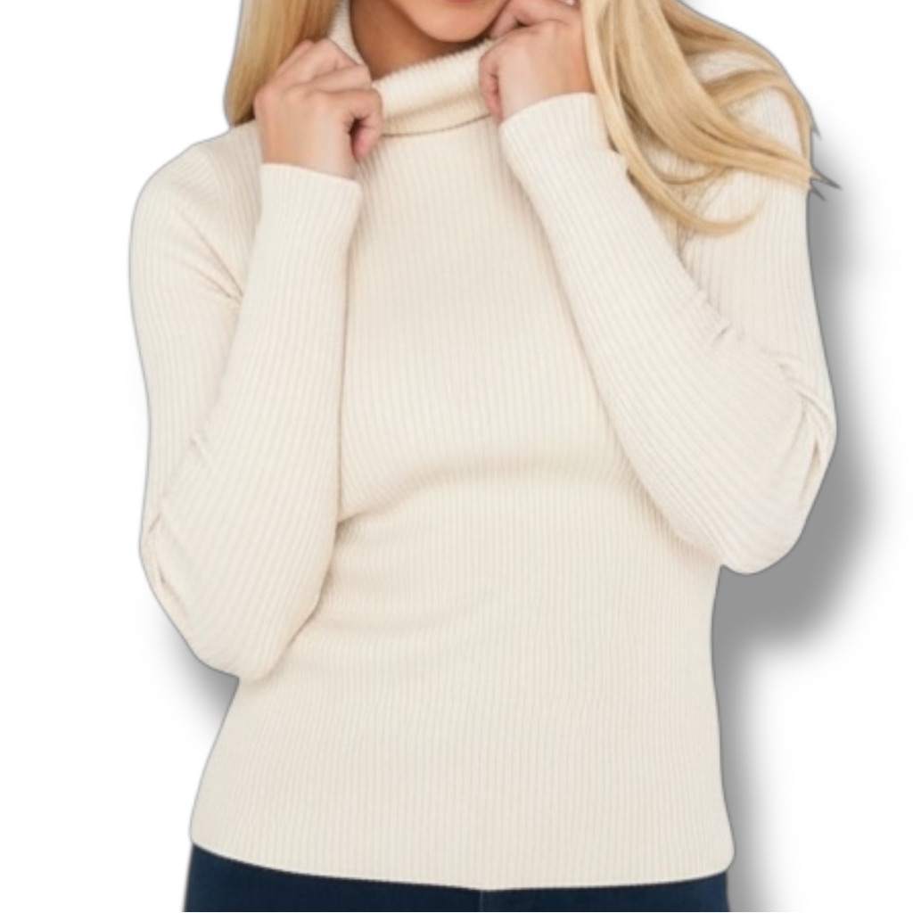 Show Me Your Mumu Layer Up Top Ribbed Turtleneck Long Sleeve Top Cream M